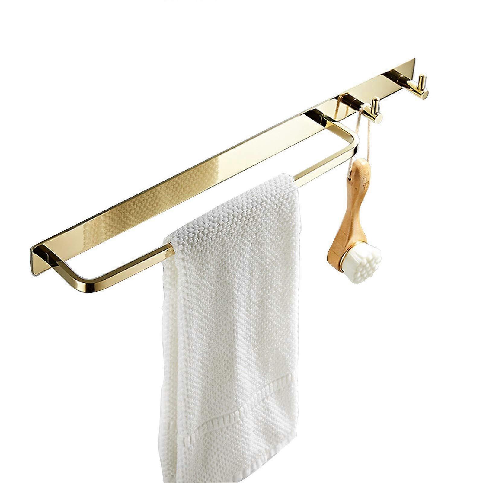 Bathroom Towel Rack Wall Mounted No Drill Self Adhesive with 2 Hooks for SpaceSaving Storage