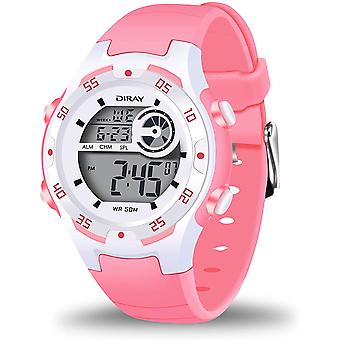 Veeki Children's Watch Digital Sports Watch Boys and Girls Outdoor Waterproof Watch Alarm Stopwatch Children's Watch 5-10 Years Old(Pink)