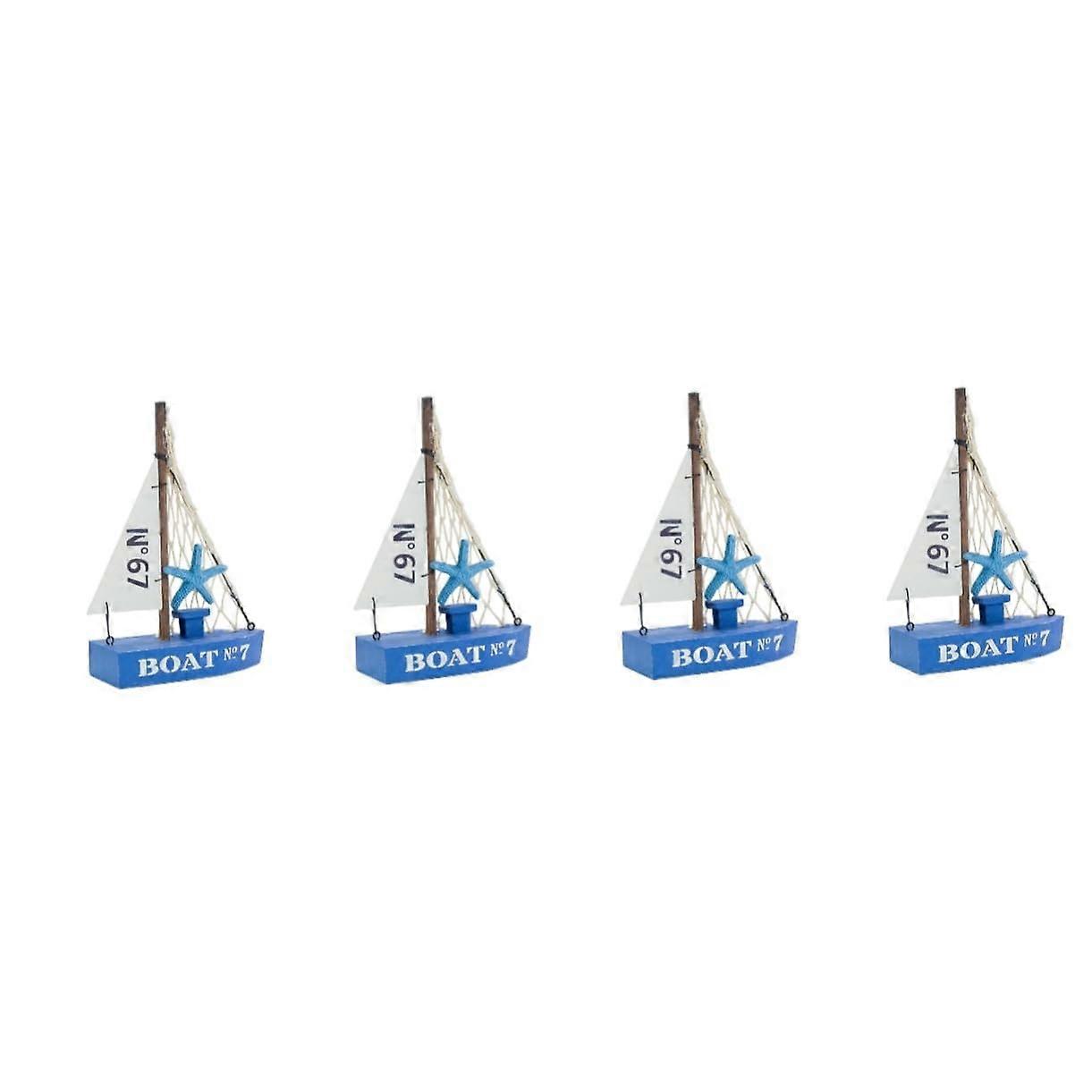 Nautical Sailboat Decor Set, Mediterranean Style Dark Blue Miniature Models for Tabletop Display
