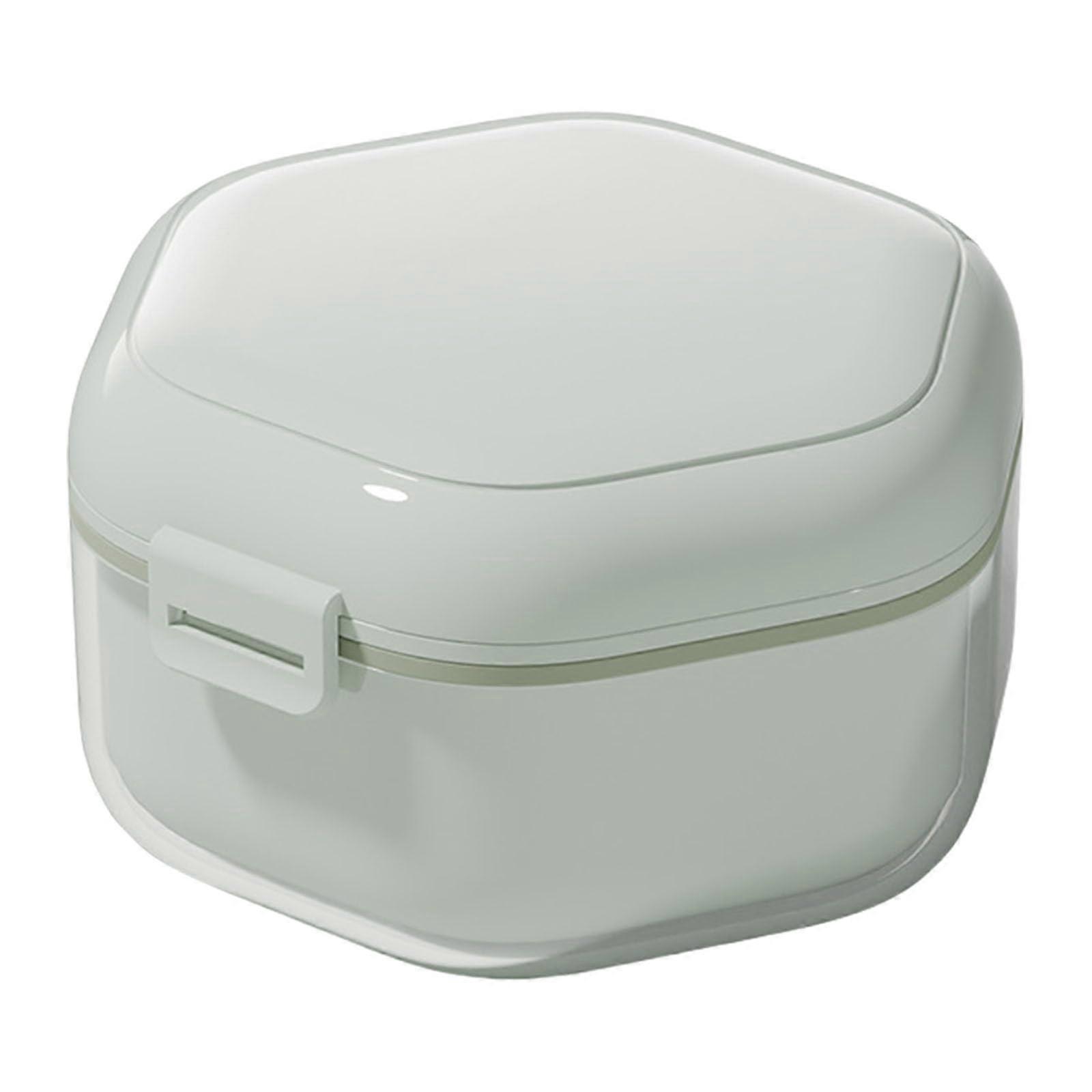 Denture Bath Box with Removable Strainer Basket Ventilated Case for Retainers and Mouth Guard