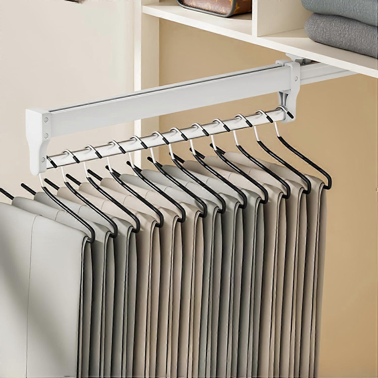 Extendable Clothes Rail Trousers Rack Space Saving Heavy Duty 40cm Adjustable Wardrobe White