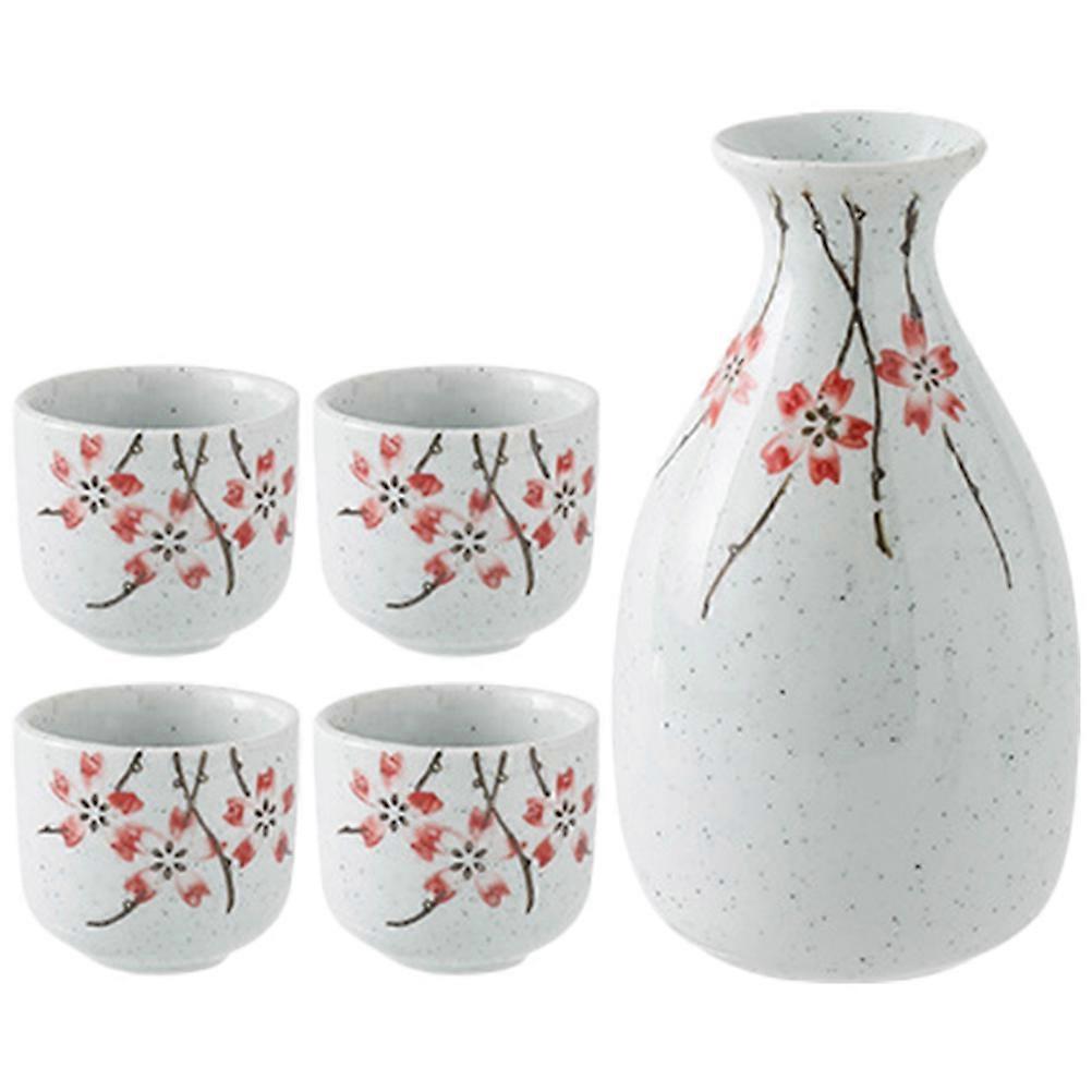 White Ceramic Sake Pot with Cups for Rice Wine Drinking 1Set