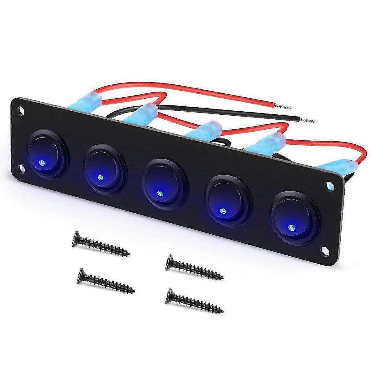 5 gang round marine toggle switch panel with blue backlight