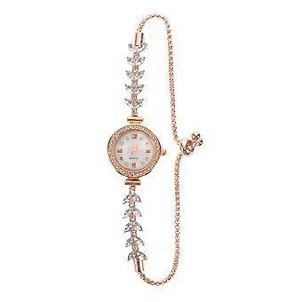 Strass-Armbanduhr: Modische Quarzuhr – Schmale Armbanduhr mit rundem Zifferblatt – Damen-Accessoire in Roségold