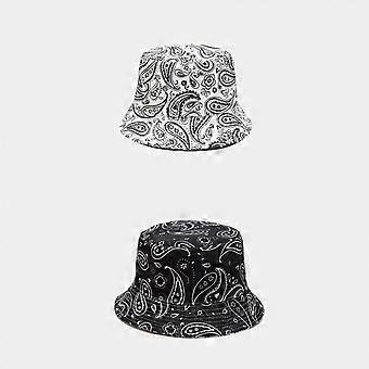 Unisex Print Cashew Flowers Double-Side-Wear Reversible Bucket Hat, Black