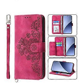Capa carteira para Xiaomi 15 Ultra com 5 compartimentos para cartões, suporte, estampa floral, capa flip em couro PU com alça de pulso e proteção contra impactos.