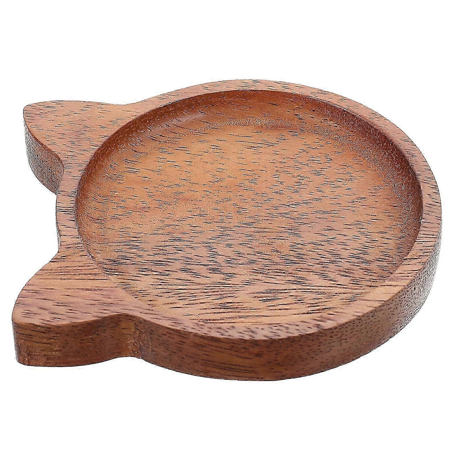 Wooden Serving Tray Cat Design Light Brown Rectangular Storage For Household Users 1Set