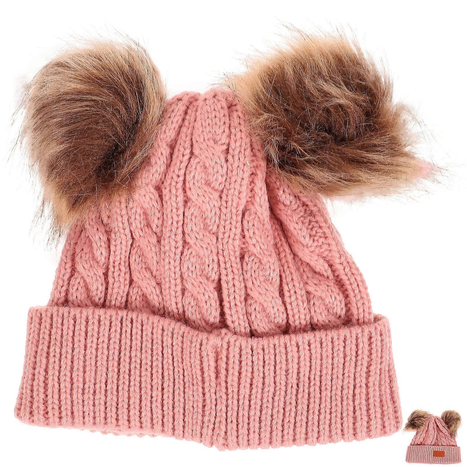 Strickmütze mit Doppelbommel, Kindermütze, rosa, warm, Winter