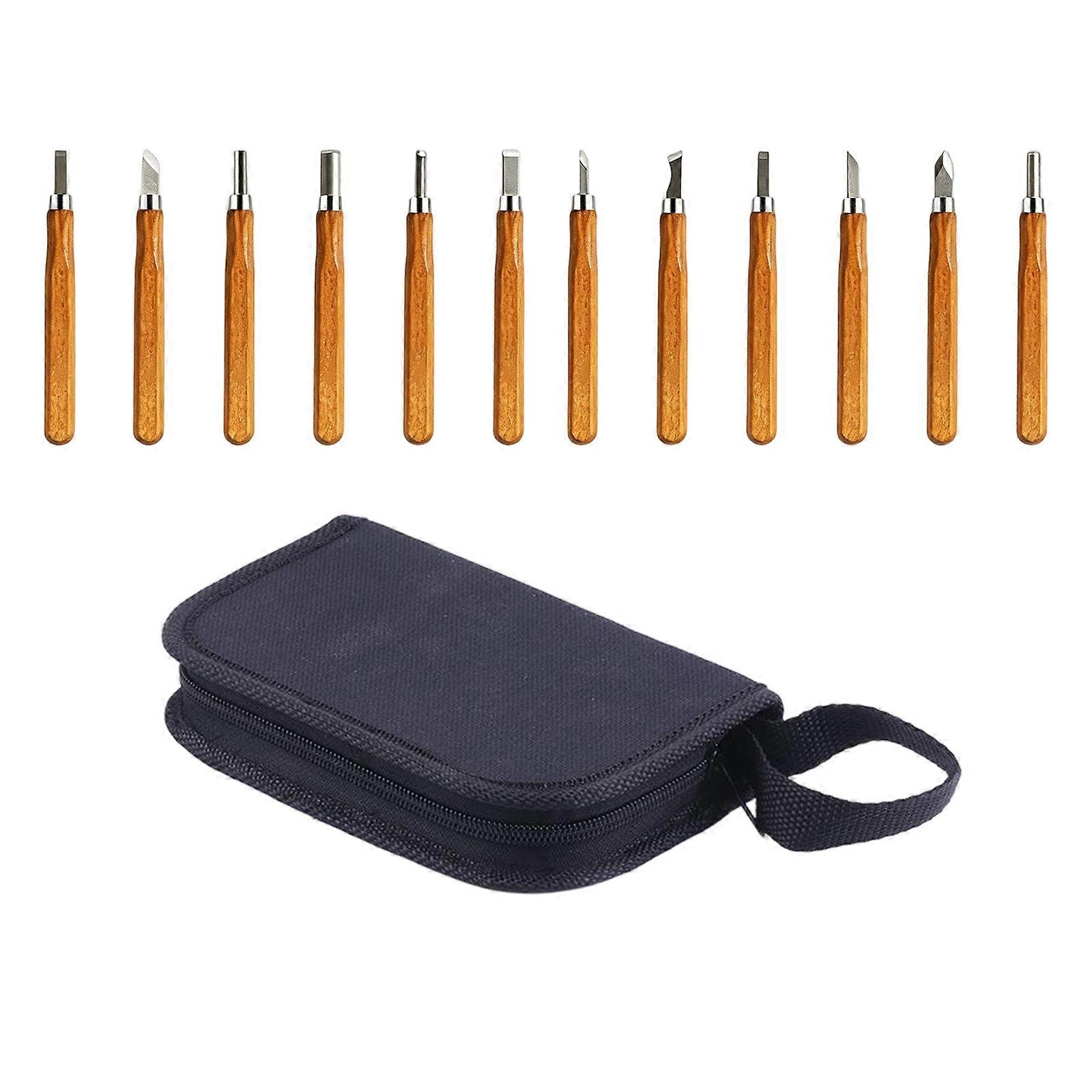 12Pcs Professional Woodworking Wood Carving Chisels Cutter Hand Tool Set For Basic Detailed Carving Woodworkers Gouges Multicolor