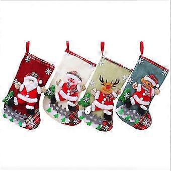Lot de 4 chaussettes de Noël, chaussettes de Père Noël, sac cadeau de chaussettes de Noël, chaussettes d'arbre de Noël pour la décoration de fête de Noël