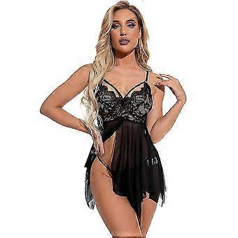 Frauen Sexy Sheer Spitze Babydoll Dessous Sling Nachthemd String Set Unterwäsche