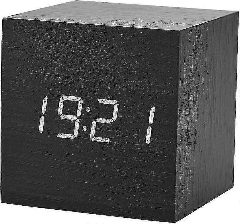 Alarm Clock LED Clock 3 Levels Brightness Modern Cube Clock Temperature Display Black