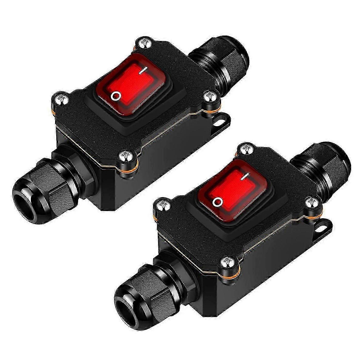 2 Pcs 12V Inline Switch Waterproof Inline Cord Switch Waterproof Toggle Switch with Red Light Rocker
