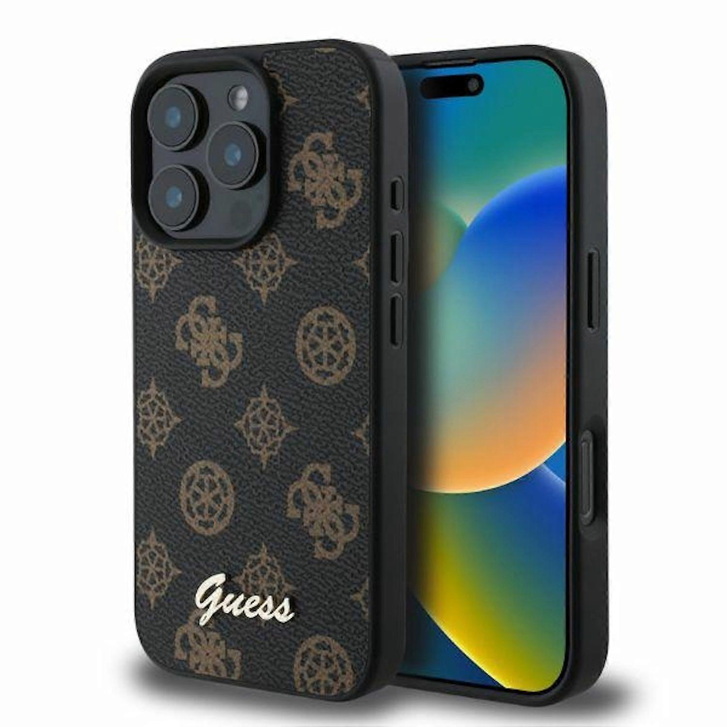 GUESS Apple iPhone 16 Pro Max Hard Case Peony Script Design MagSafe Black