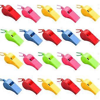 48 Neon Whistles with Lanyards - Plastic Whistles for Parties, Raves, Coaches, Referees, Sports Events