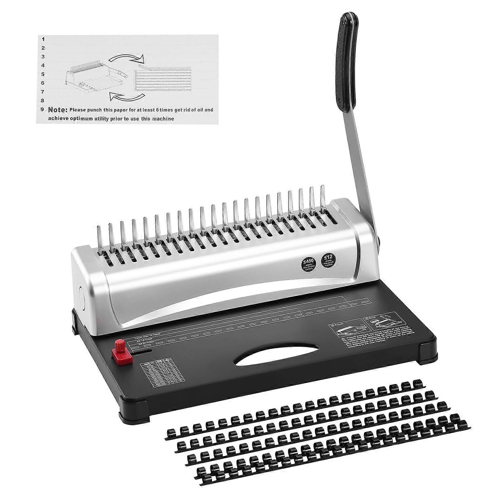 Binding Machine, Comb Binding Machine 21-Holes Binding 450 Sheets, Book Binder Machine with 100 PCS 3/8'' Comb Binding Spines