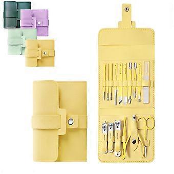 Nail Clipper Set 16pcs Manicure Pedicure Kit with Precision Blades in Foldable Leather Case for Travel