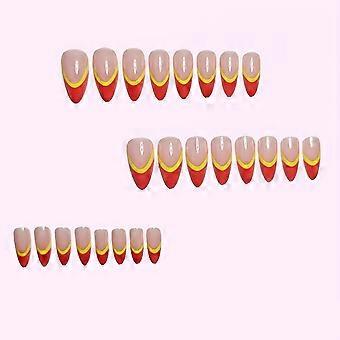 24 peças de unhas postiças francesas fluorescentes em formato de amêndoa, lindas e elegantes, removíveis.