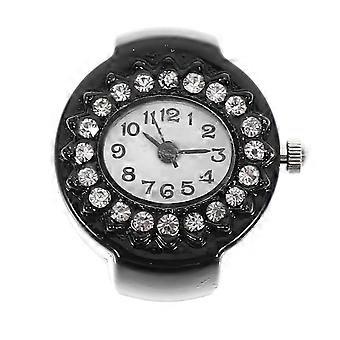Rhinestone Fashion Ring Watch for Women 1Pcs Decorative Jewelry Ring Black