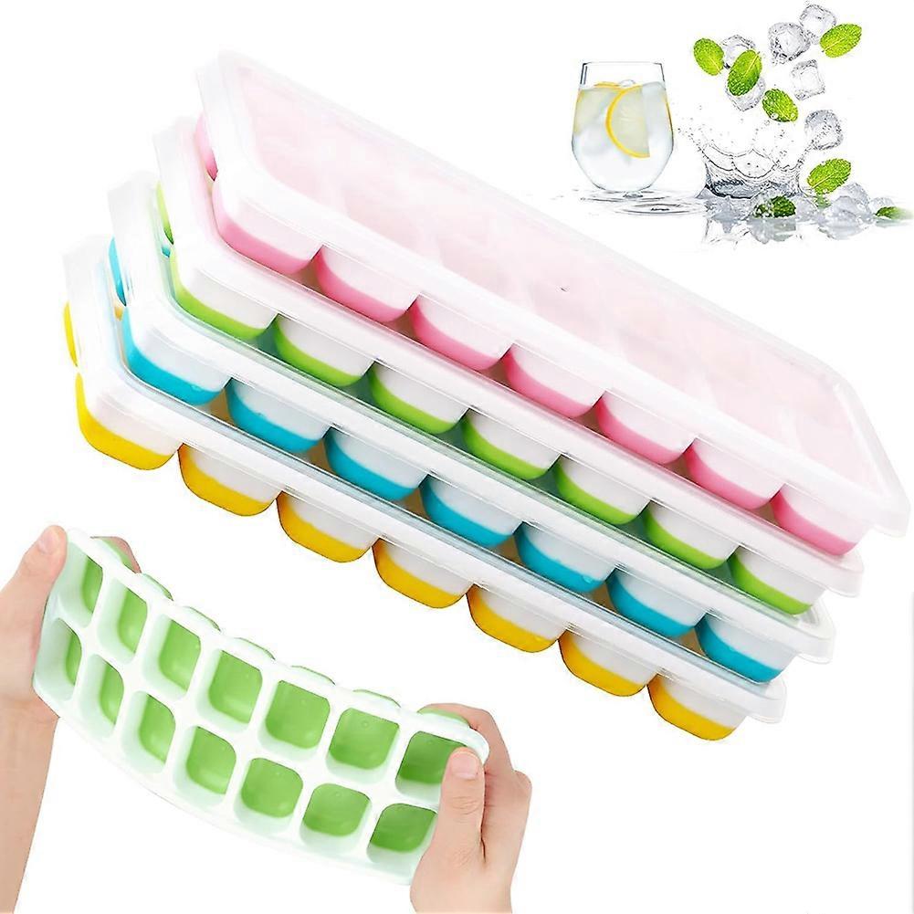 4 Pack Silicone Ice Cube Trays with Lids, Stackable Easy Release Square Cube Molds for Freezer, Reusable Ice Cube Maker