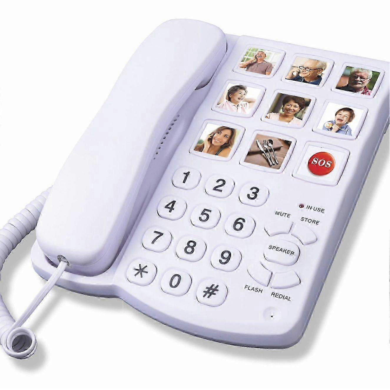 Landline Phone Corded Big Button for Elderly Replaceable Picture Memory Keys Amplifier