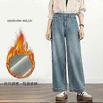 Texture Embroidered Jeans For Women Nine-Point Wide-Leg Pants For Spring Loose High Waist Elastic Soft 8132 26-27
