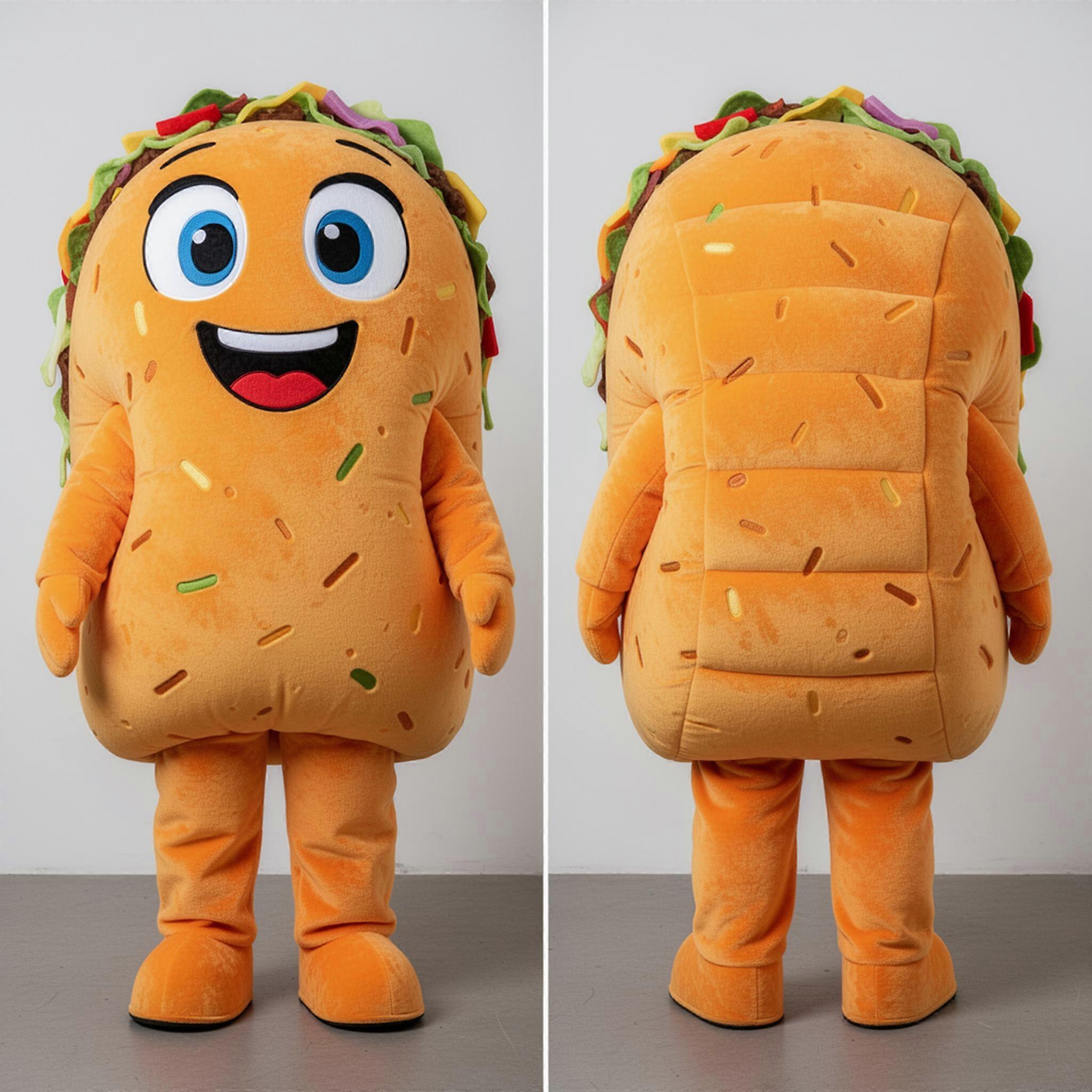 MASTICOT Vibrant Orange Cheerful Tacos Mascot
