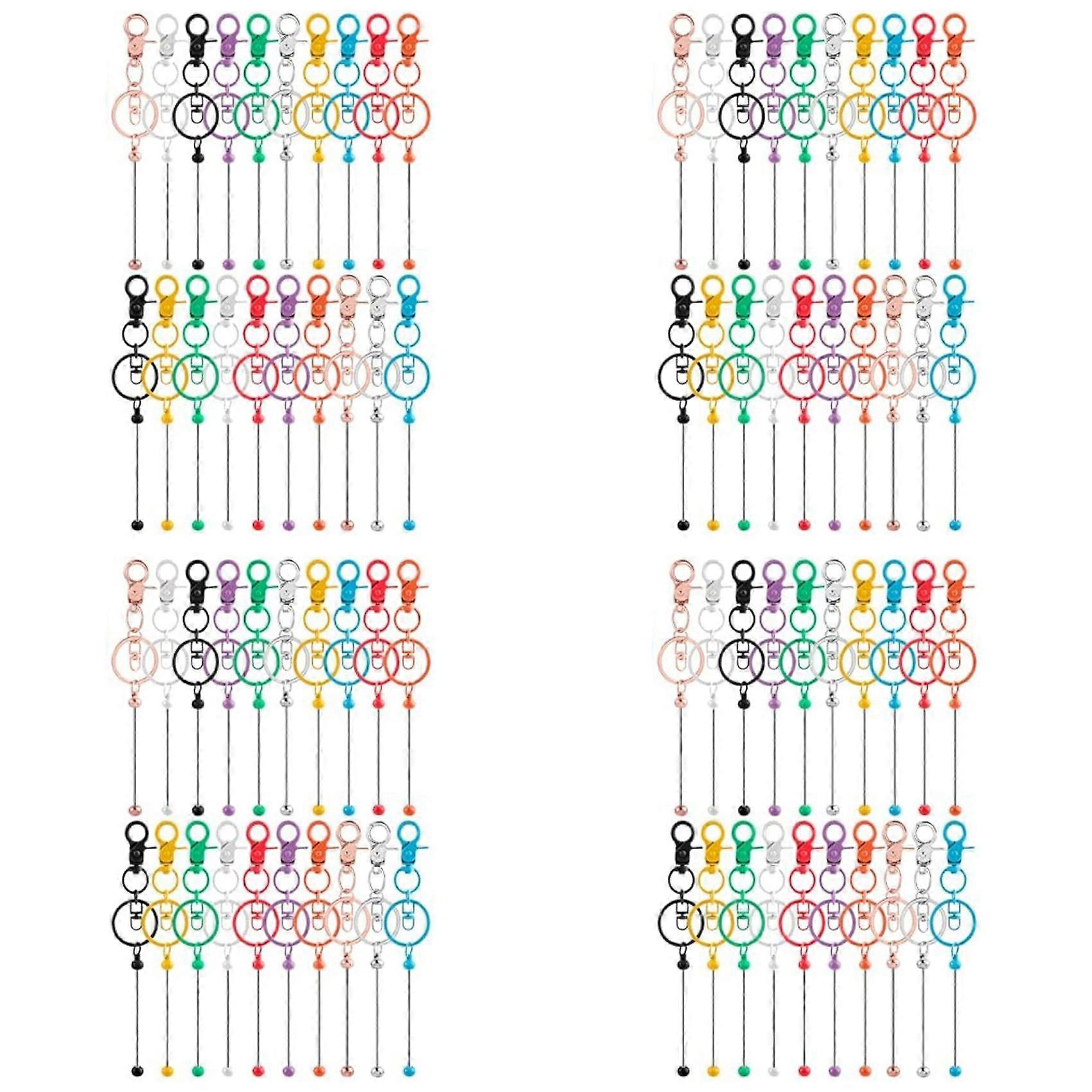 80pcs Beadable Keychains Bars,Diy Multicolor Blank Beadable Keychains-Keychain Bars for Beaded Keychain Making Kit