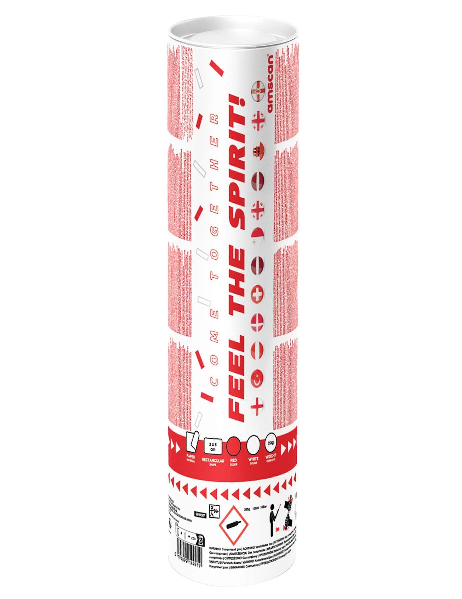 Red and white confetti cannon