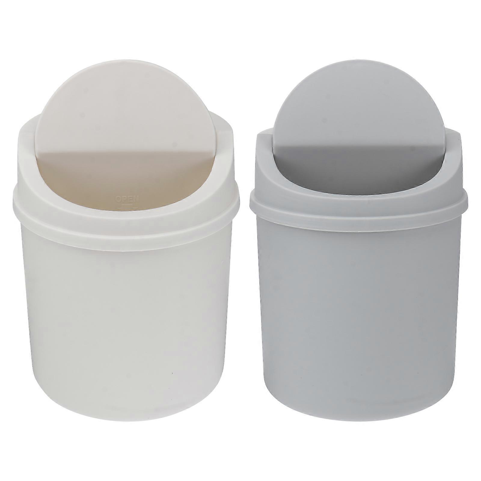 Mini Trash Can Desktop Lid Garbage Bin for Storage Use 2Pcs Plastic Container