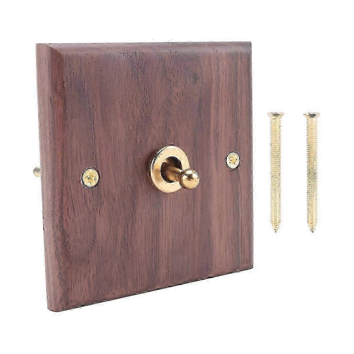 Antique Brass Toggle Switch Plate with Solid Wood Frame, Designed for Industrial Style Lighting