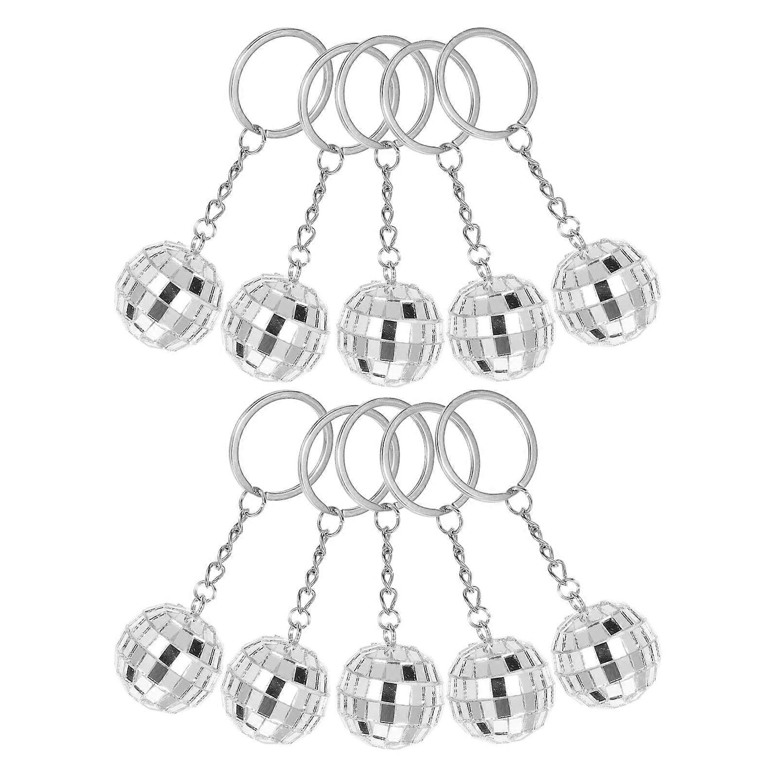 Mirror Disco Ball Keychain for Decor 50Pcs Silver Compact Pendants