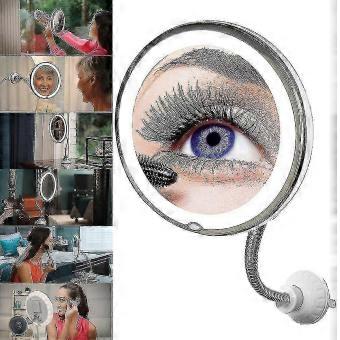 1 Pcs 10x Magnification Flexible Illuminated Mirror Round Suction Cup With Bendable Neck