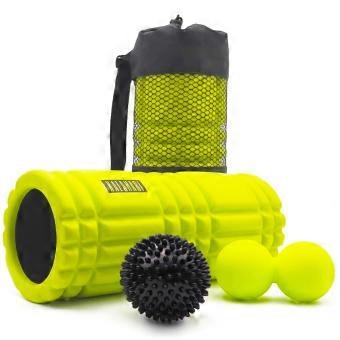 KALAHARI Foam Roller SET 3 in 1 piu Ebook esercizi - Rullo in schiuma, Palla Doppia, Riccio e Borsa, Trigger point Therapy e Massaggio Miofasciale