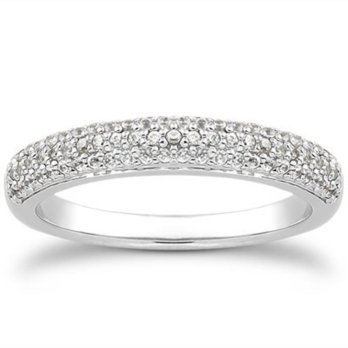 14 Karat Weißgold Triple Multi-Row Micro- Pave Diamant Ehering Band