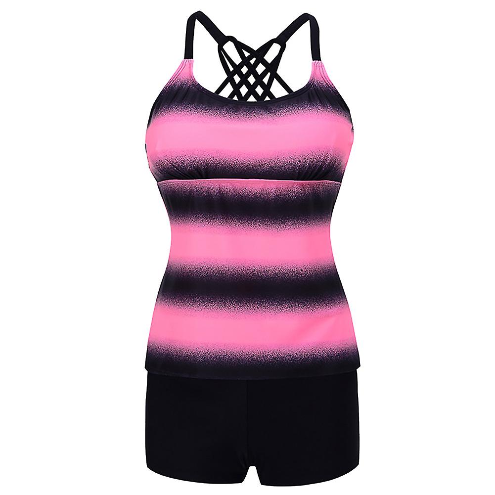 Damer Split Badkläder Randig Tryck upp Cross Top med shorts