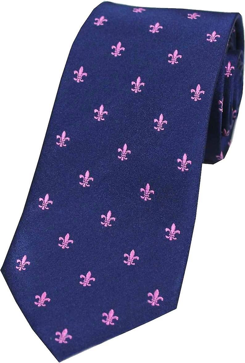 David Van Hagen Fleur de Lys Silk Tie - Navy/Pink