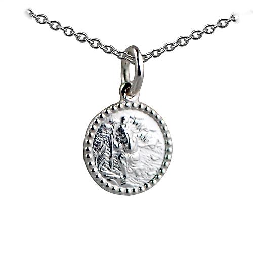 Silver 13mm round beaded edge St Christopher Pendant with a rolo Chain 24 inches Only Suitable for Children