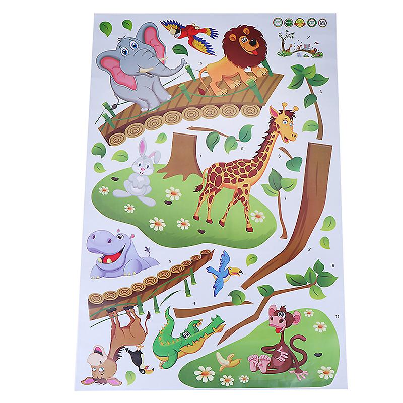 60*90cm 3d Cartoon Tree Bridge Lion Giraffe Elephant Birds Flowers Wall Sticker