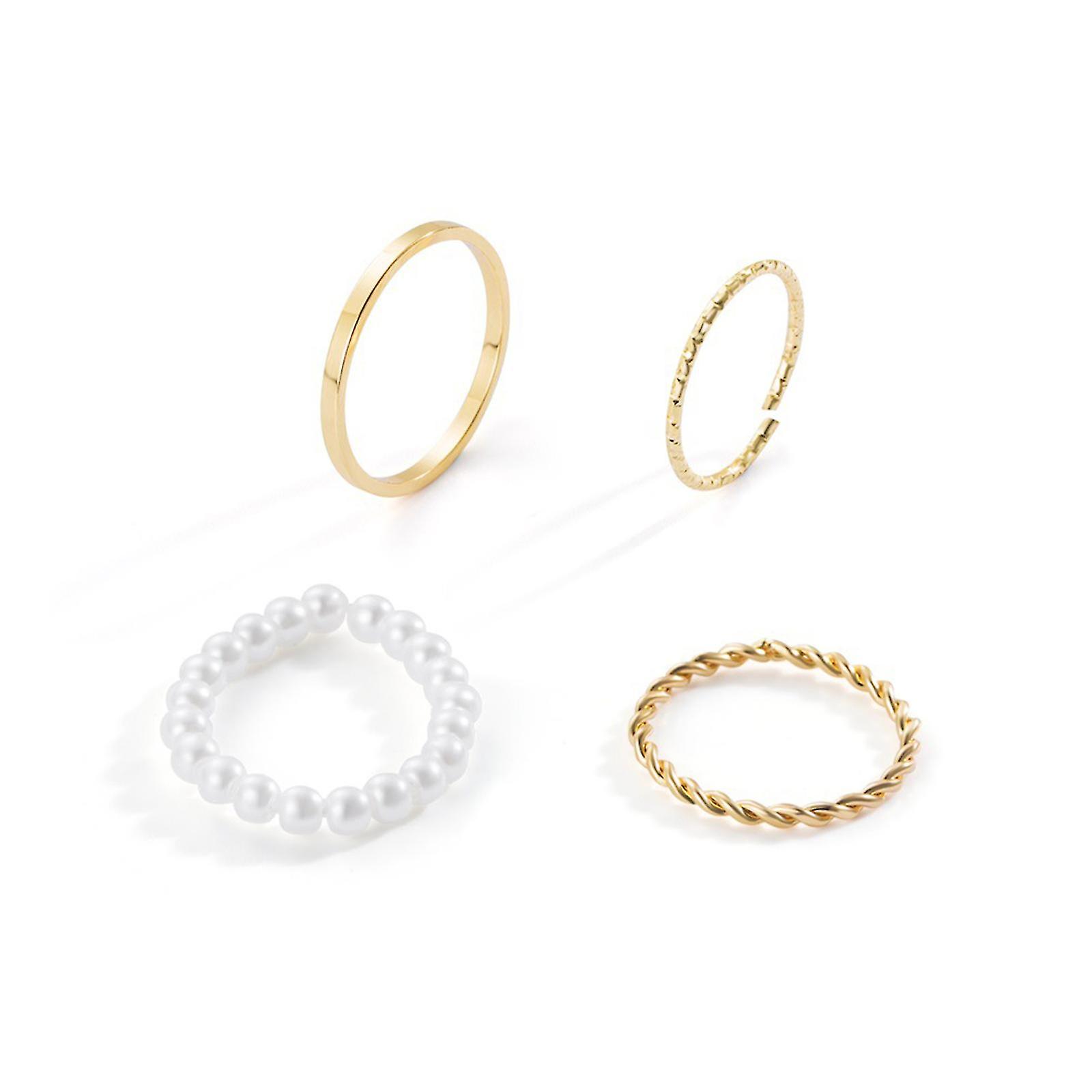 4pieces/set Simple Pearl Bead Ring Midi Ring Set Stackable Band Ring Open Ring