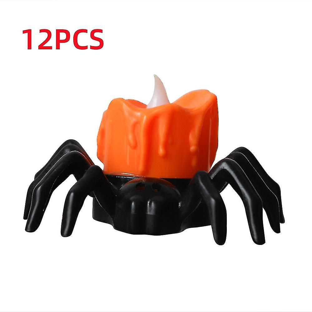 12 قطعة / مجموعة هالوين العنكبوت شمعة بقيادة مصباح الجو تخطيط الديكور للحفلات عطلة ديكور ضوء متوهج العنكبوت ليلة خفيفة x