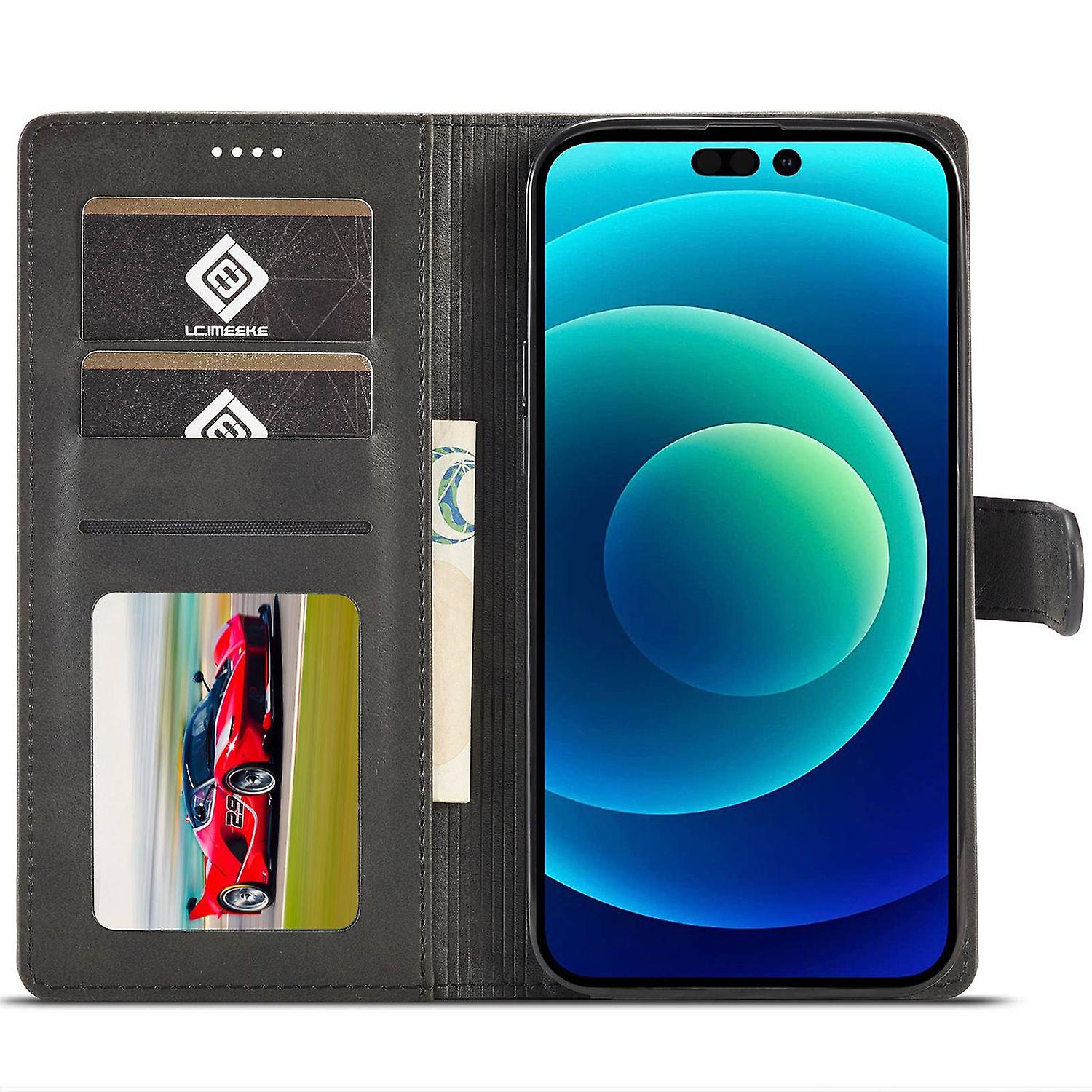 LC.IMEEKE For iPhone 14 Pro 6.1 inch PU Leather Flip Folio Case Wallet Magnetic Closure Stand Cover