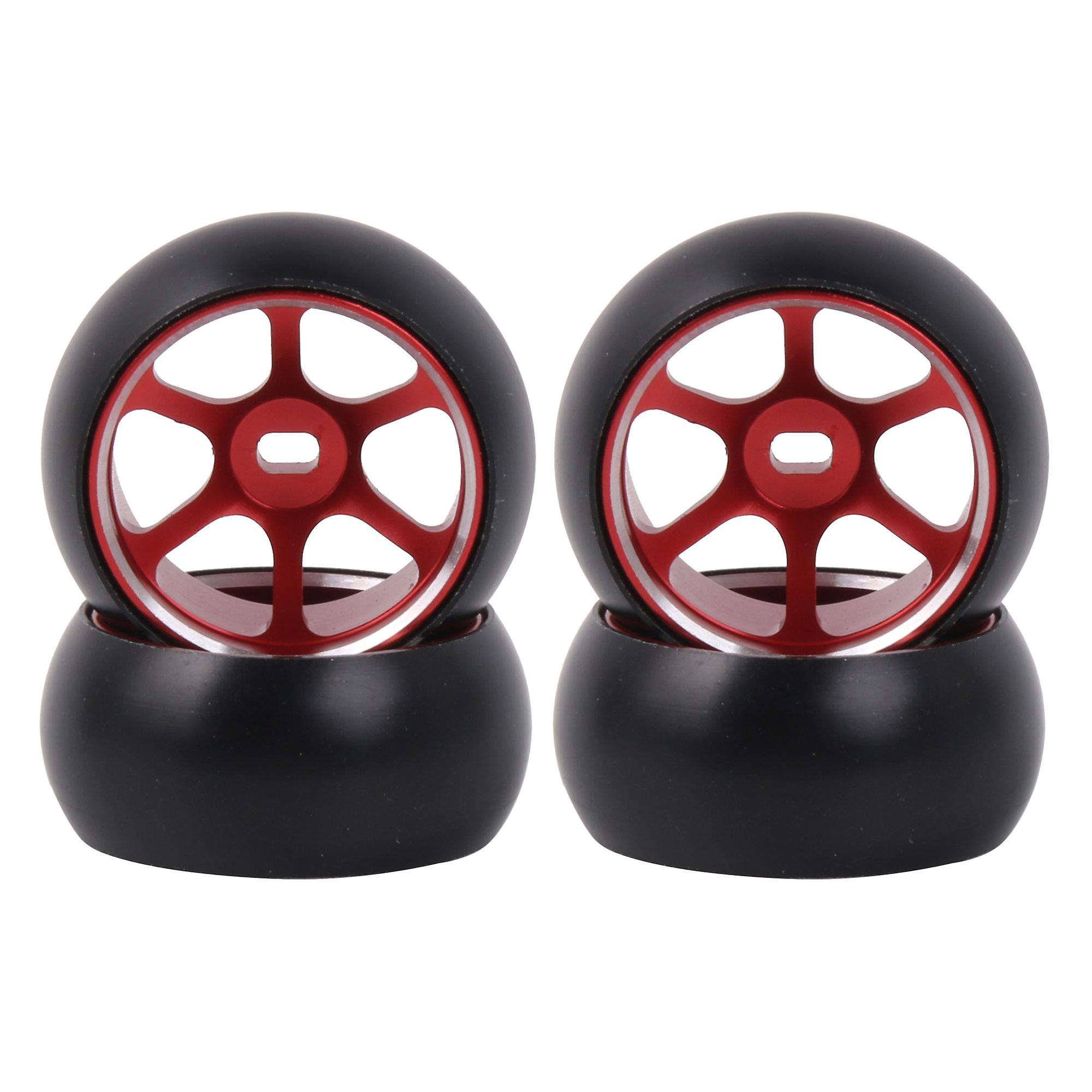 4 Pcs Wheel Rim & Rubber Tyre Kit Replacement for WL RC1:28 Red 7-Spoke