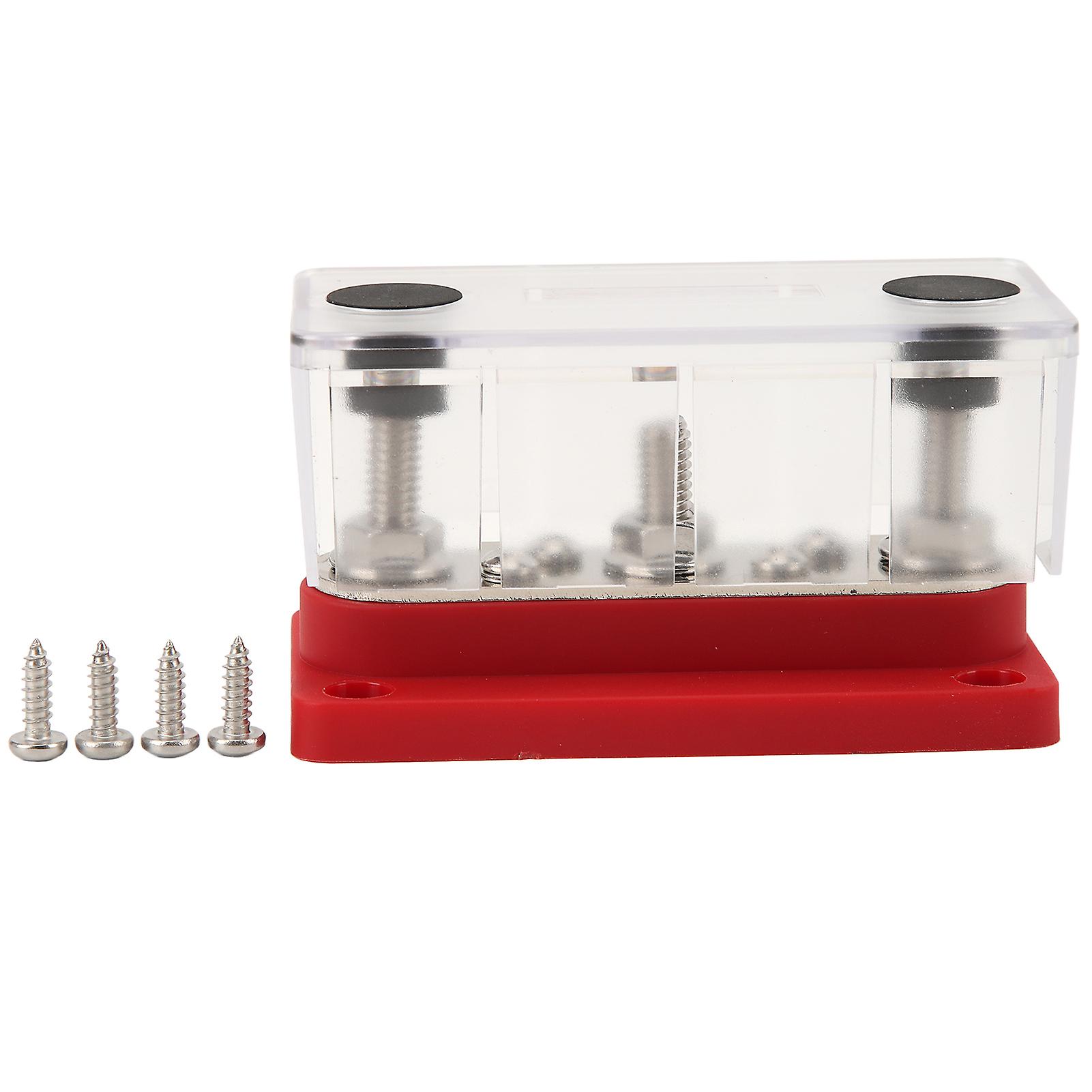 Power Distribution Block with Cover M8 Terminal Stud M4 Terminal Screw 12‑48V 150A for Cars Trucks RVs Boats Red 