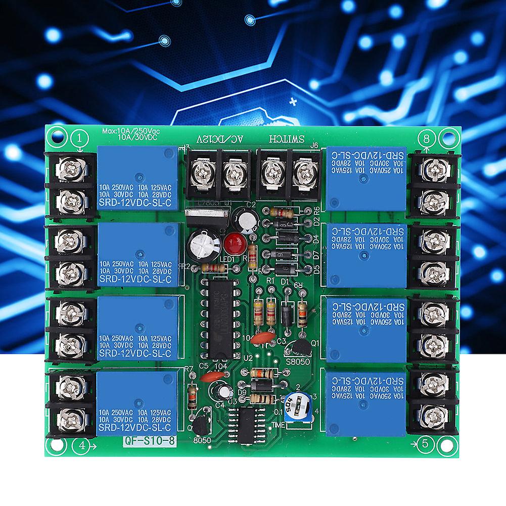 8 Channel Power Time Sequence Board, 0.2-4s Adjustable Sequential Controller Module