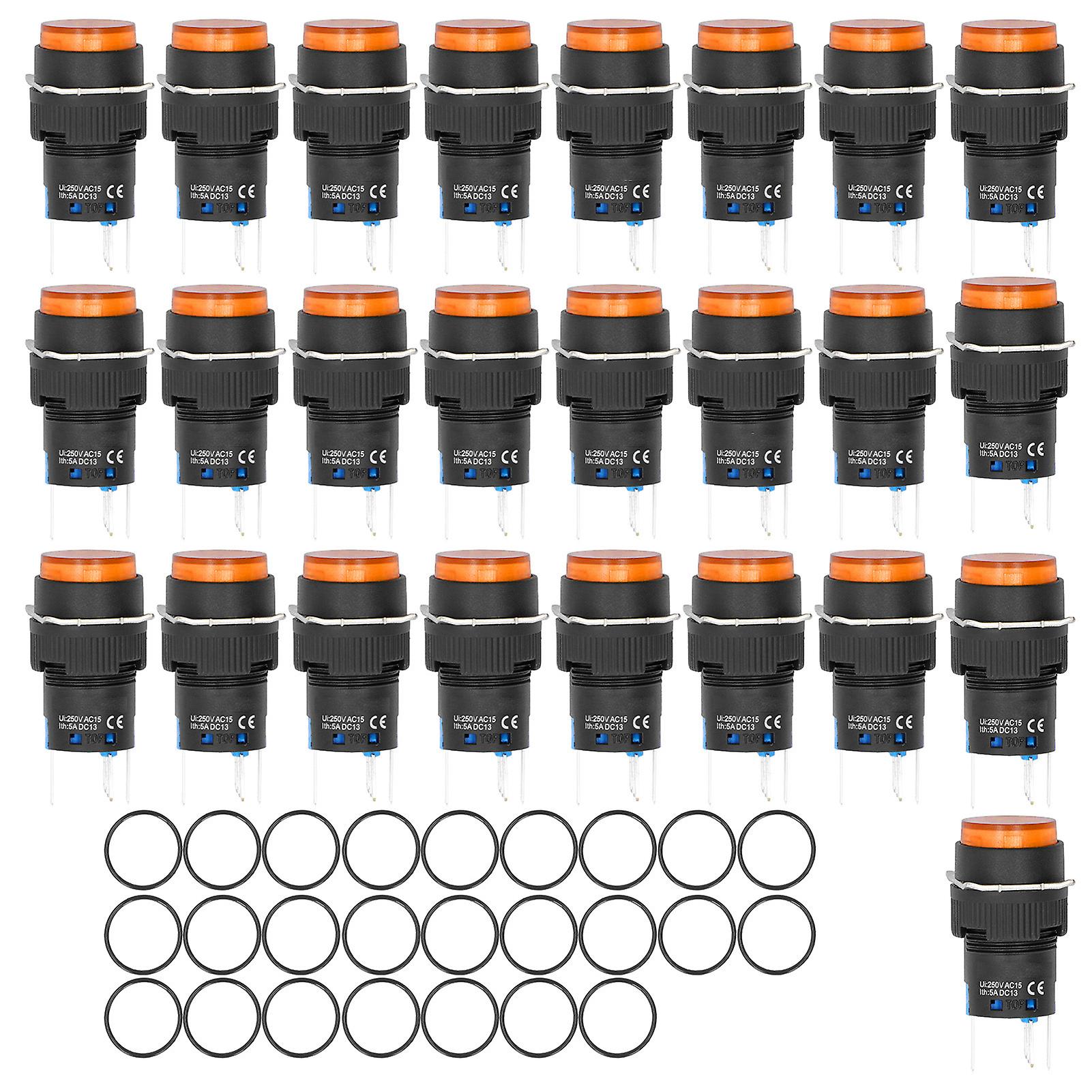 25PCS Yellow 16mm Mini Round Push Button Switch - Self-Return, Lighted, 12V for Automation