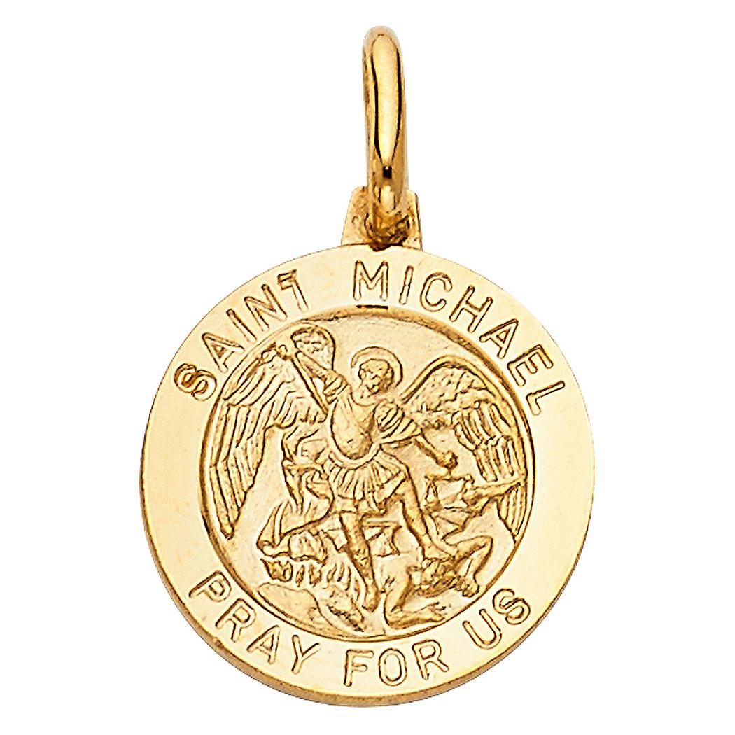 K14イエローゴールドセントマイケルペンダントネックレス15x18mm-女性用ペンダント - 1.9グラム