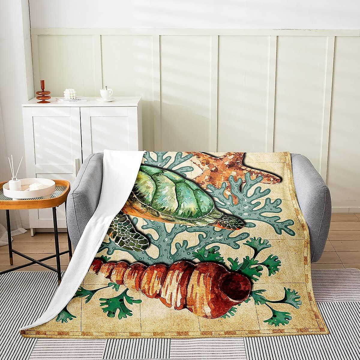 Ocean Turtle Flannel Fleece Throw Blanket,All Season Reptile