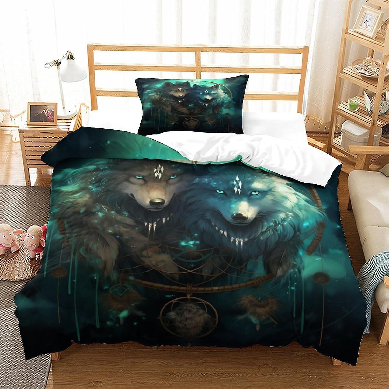 PGtaa Cool Wolf Sängkläder Påslakan Wolf Bed Set Collction för tonåringar Flickor Pojkar Utan Täcke Singel