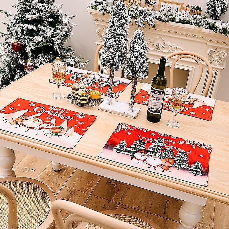 4PCS Rectangular Christmas Tablecloth Polyester 30 * 44cm Christmas Tree Patterns for Christmas Tabl
